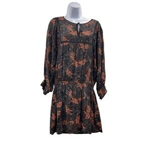 Sanctuary Women's L Dress Paisley Flowy Swing Trapeze Keyhole Drop Waist